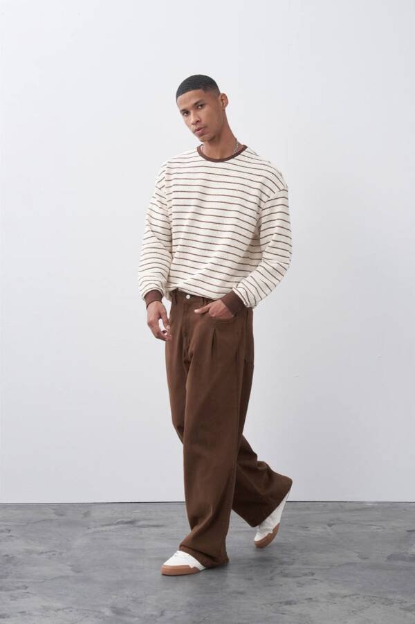 Kahverengi Super Baggy Gabardin Pantolon